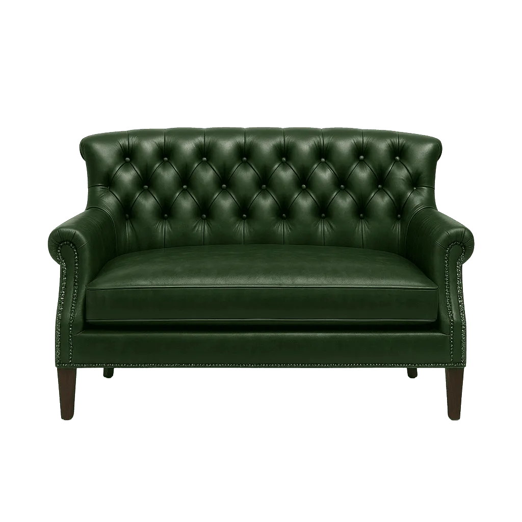 Updated green leather loveseat